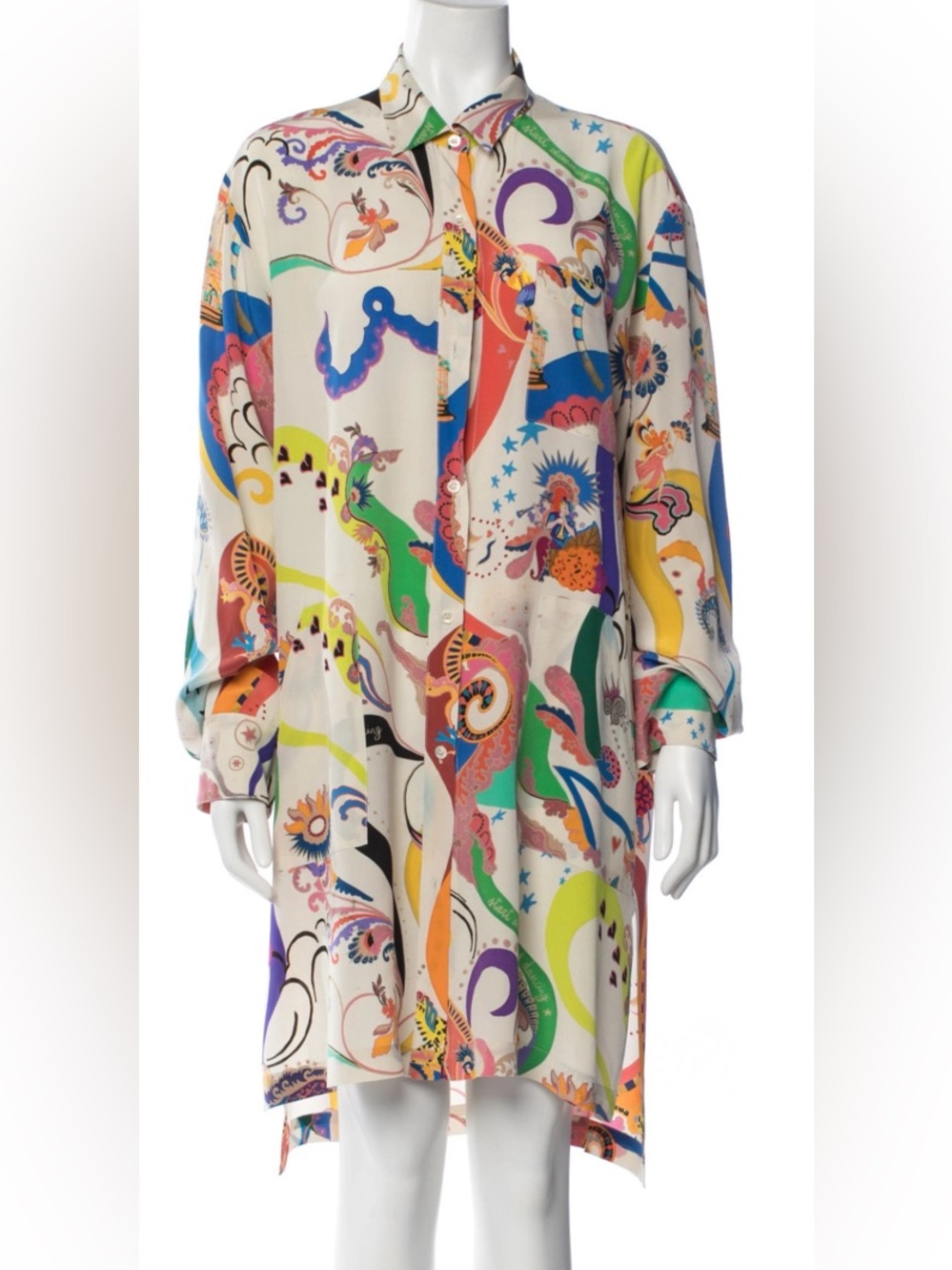 Etro Multicolor Long-Sleeve Printed Shirt Dress in Cream Base